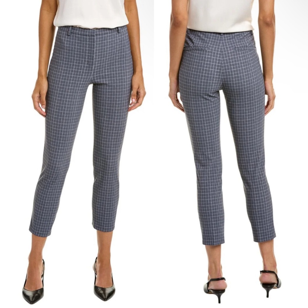 Theory Classic Slim Fit Precision Grid Cropped Dress Pants Size 8 NWT Grey Multi